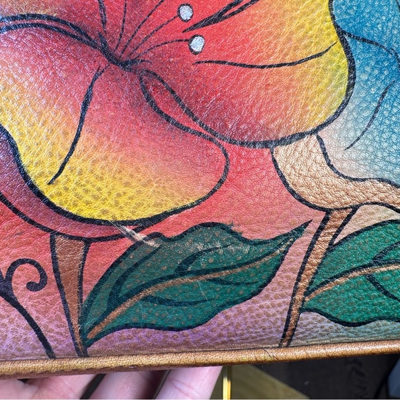 ANUSCHKA Shoulder Bag Satchel Leather Hand-Painted Butterfly Floral Signature - Picture 16 of 16